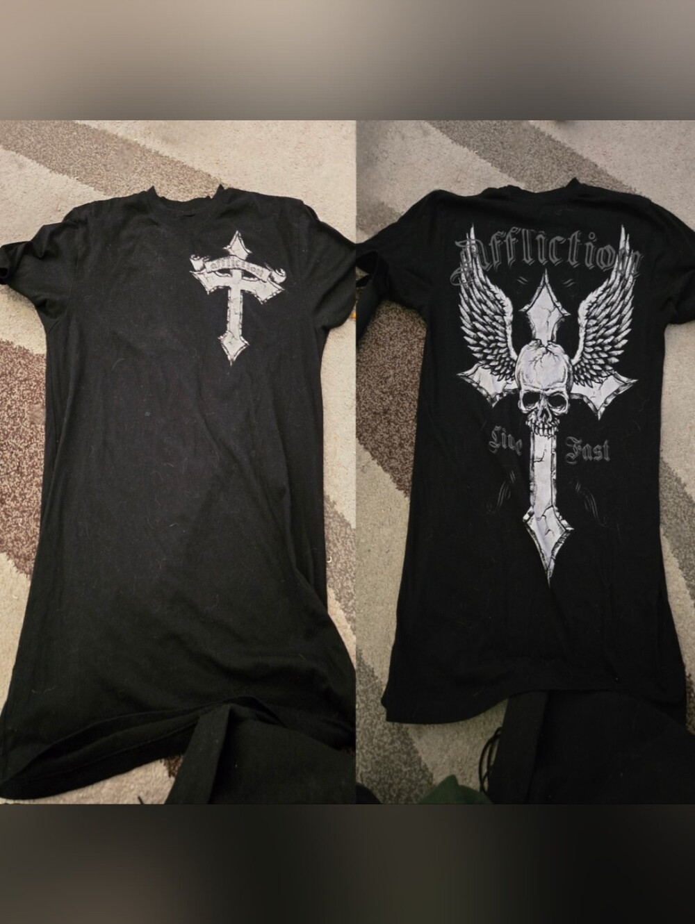 Affliction Black Short-Sleeve Tee with White Winged Skull Cross